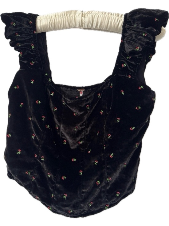 Free People Tops - Free People Black Velvet Tank with Red & Green Floral Embroidery XS